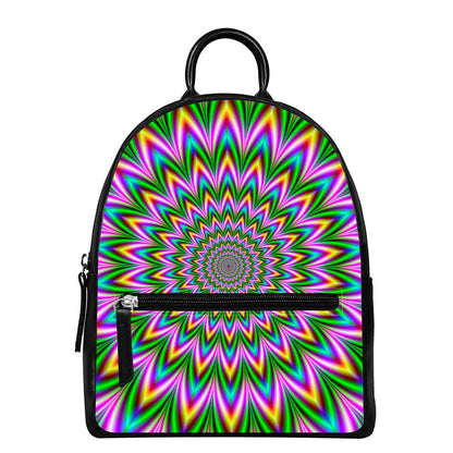 Psychedelic Radiant Optical Illusion Leather Backpack