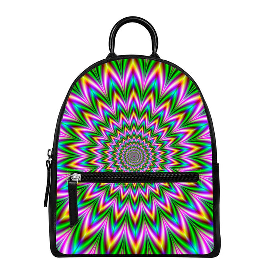 Psychedelic Radiant Optical Illusion Leather Backpack