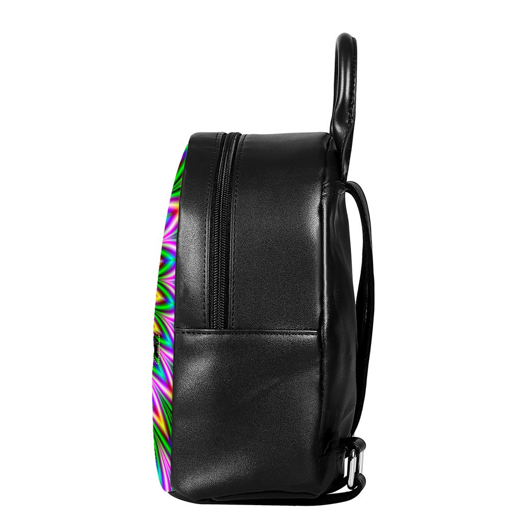 Psychedelic Radiant Optical Illusion Leather Backpack