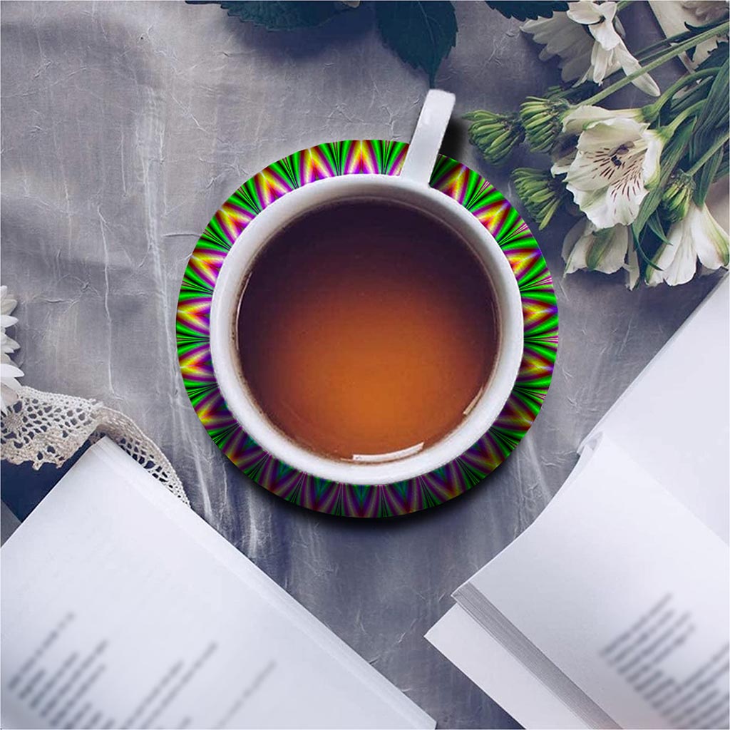 Psychedelic Radiant Optical Illusion Leather Coaster Set
