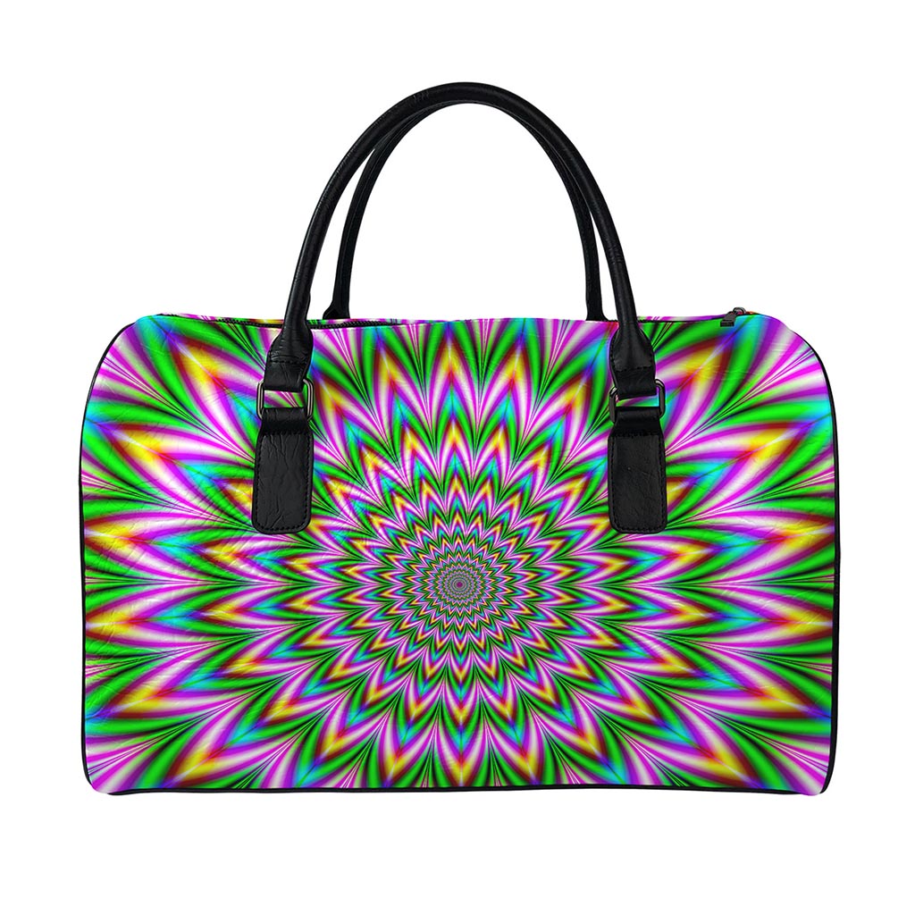 Psychedelic Radiant Optical Illusion Leather Duffle Bag