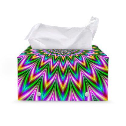 Psychedelic Radiant Optical Illusion Leather Tissue Box Cover
