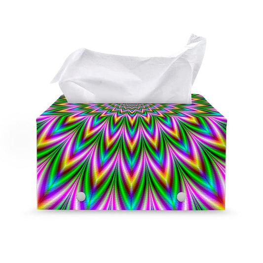 Psychedelic Radiant Optical Illusion Leather Tissue Box Cover