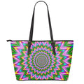 Psychedelic Radiant Optical Illusion Leather Tote Bag With Zipper