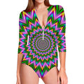 Psychedelic Radiant Optical Illusion Long Sleeve Swimsuit