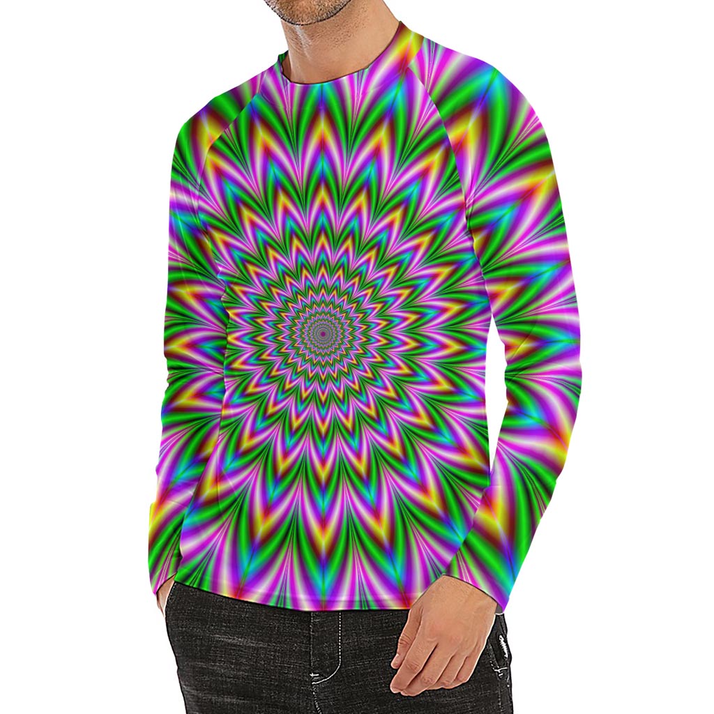 Psychedelic Radiant Optical Illusion Men's Long Sleeve Rash Guard