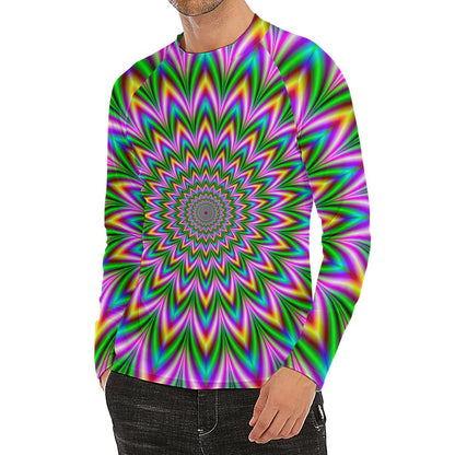 Psychedelic Radiant Optical Illusion Men's Long Sleeve Rash Guard