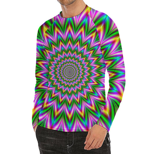 Psychedelic Radiant Optical Illusion Men's Long Sleeve Rash Guard