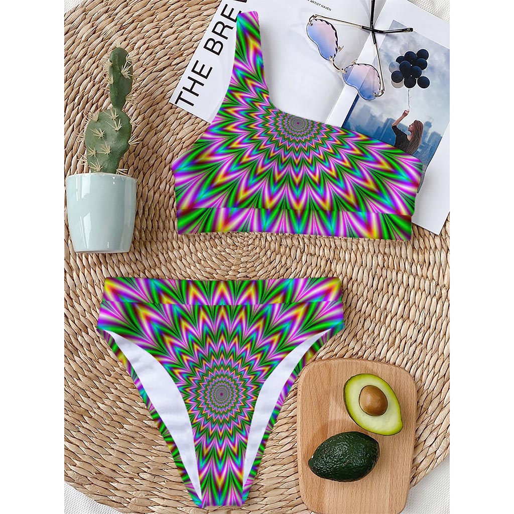 Psychedelic Radiant Optical Illusion One Shoulder Bikini Top