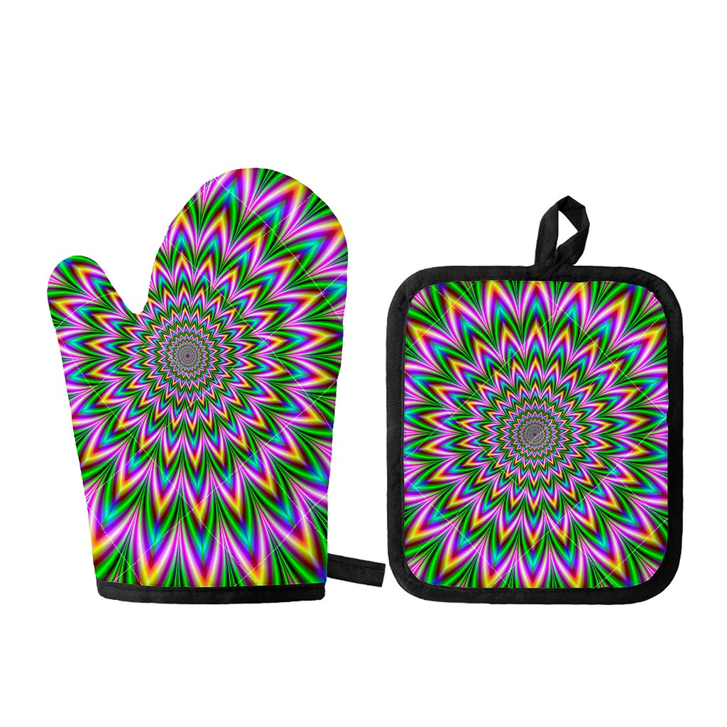 Psychedelic Radiant Optical Illusion Oven Mitt And Pot Holder Set