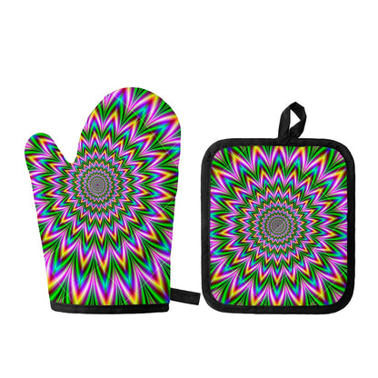 Psychedelic Radiant Optical Illusion Oven Mitt And Pot Holder Set