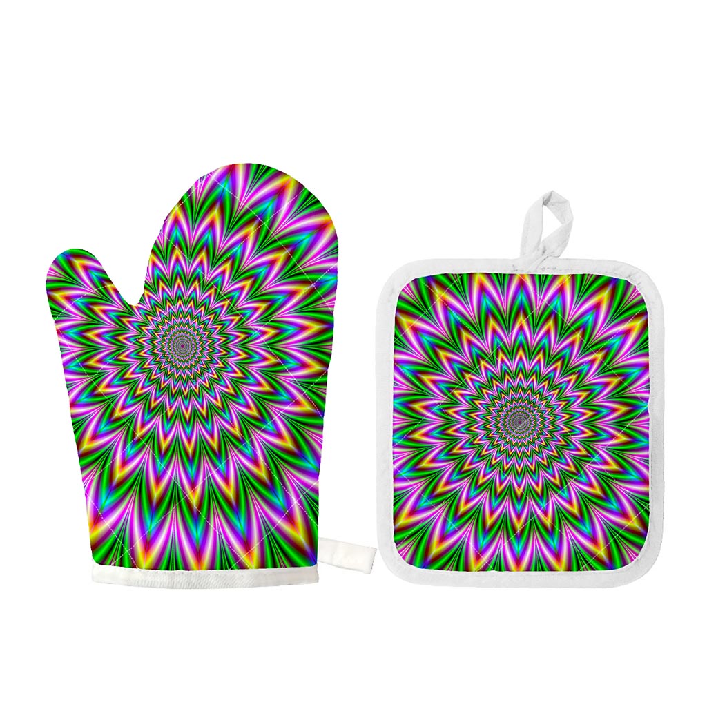 Psychedelic Radiant Optical Illusion Oven Mitt And Pot Holder Set