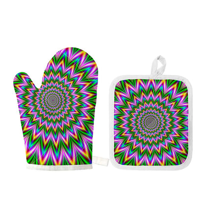 Psychedelic Radiant Optical Illusion Oven Mitt And Pot Holder Set