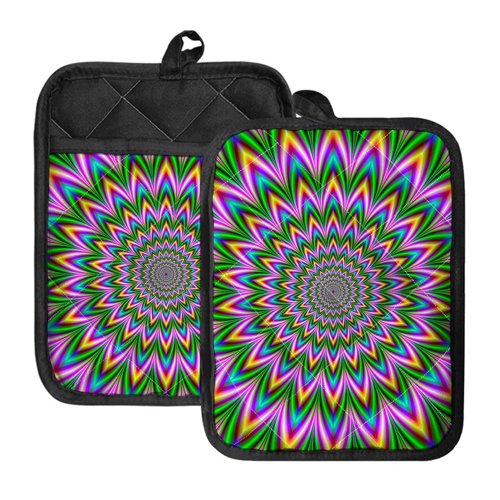 Psychedelic Radiant Optical Illusion Pot Holders With Pocket