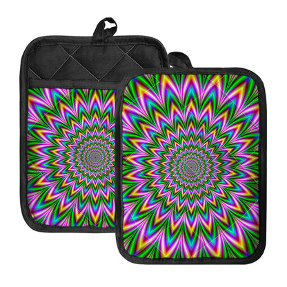 Psychedelic Radiant Optical Illusion Pot Holders With Pocket