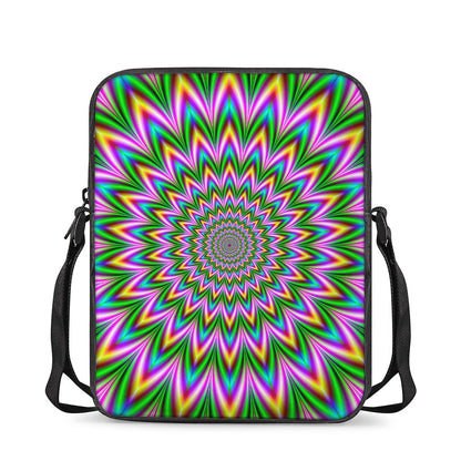 Psychedelic Radiant Optical Illusion Rectangular Crossbody Bag
