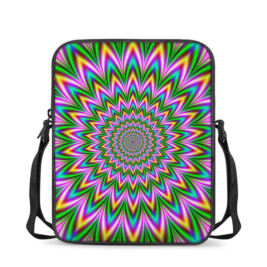 Psychedelic Radiant Optical Illusion Rectangular Crossbody Bag