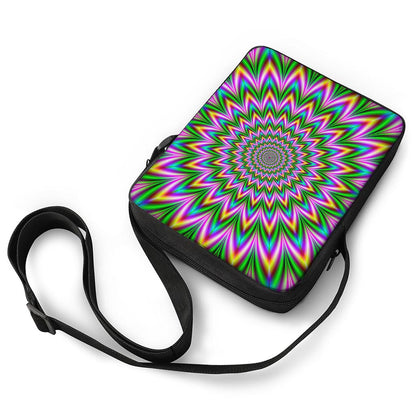 Psychedelic Radiant Optical Illusion Rectangular Crossbody Bag