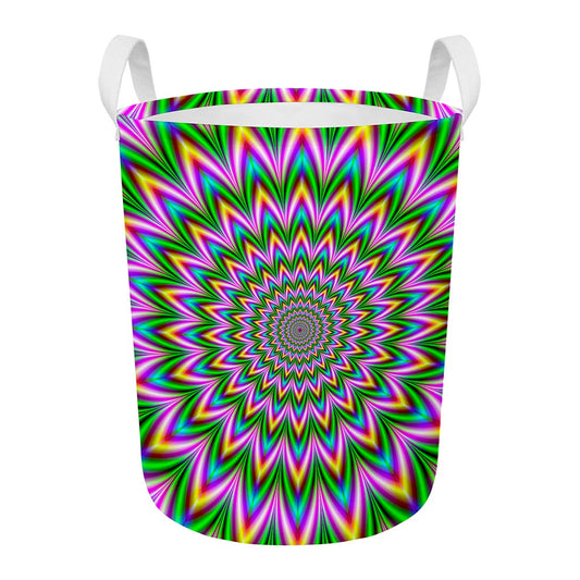 Psychedelic Radiant Optical Illusion Round Laundry Basket