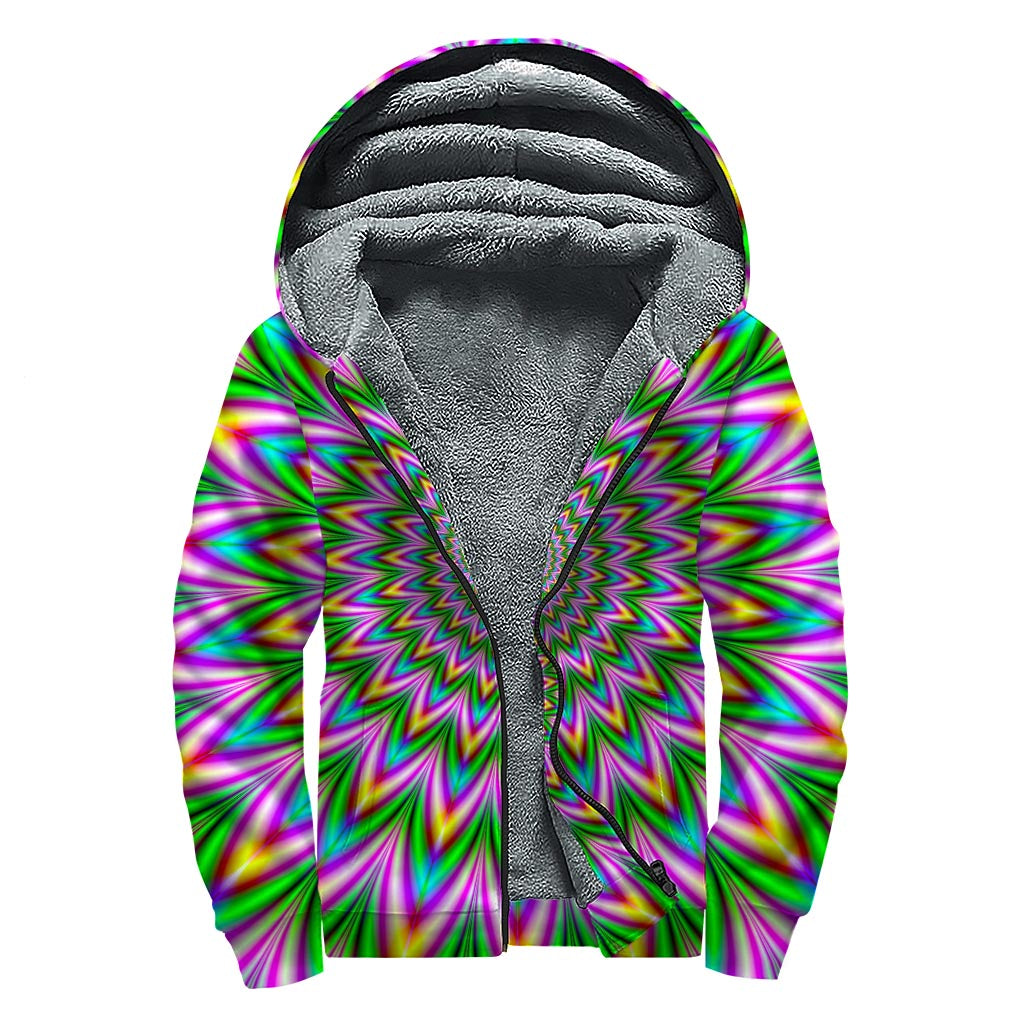 Psychedelic Radiant Optical Illusion Sherpa Lined Zip Up Hoodie