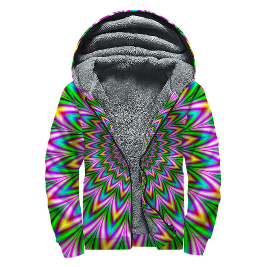 Psychedelic Radiant Optical Illusion Sherpa Lined Zip Up Hoodie