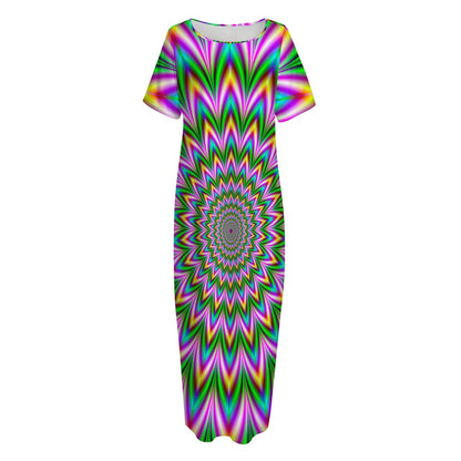 Psychedelic Radiant Optical Illusion Short Sleeve Long Nightdress