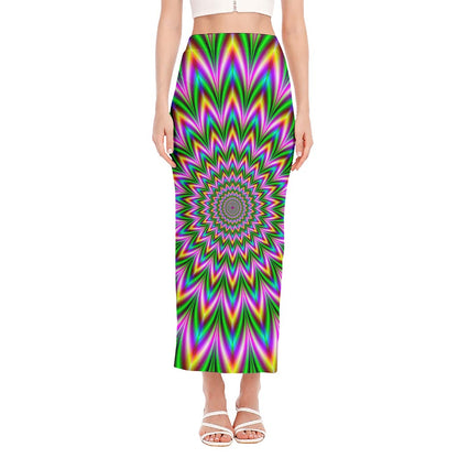 Psychedelic Radiant Optical Illusion Side Slit Maxi Skirt