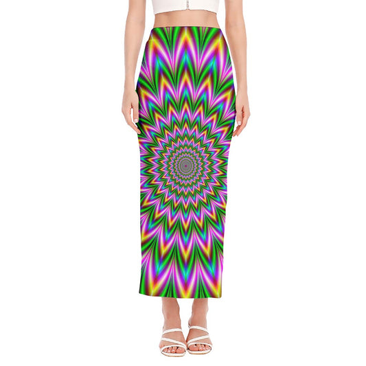Psychedelic Radiant Optical Illusion Side Slit Maxi Skirt