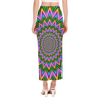 Psychedelic Radiant Optical Illusion Side Slit Maxi Skirt