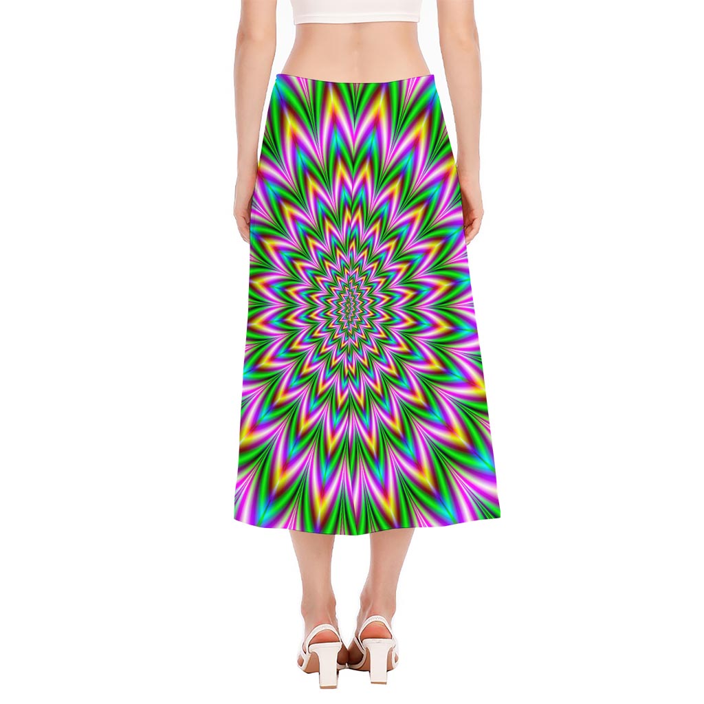 Psychedelic Radiant Optical Illusion Side Slit Midi Skirt