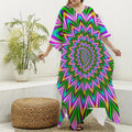 Psychedelic Radiant Optical Illusion Silk V-Neck Kaftan Dress