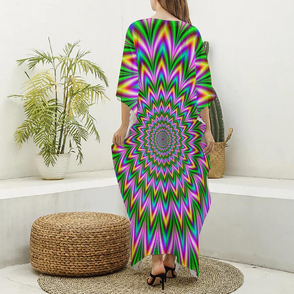 Psychedelic Radiant Optical Illusion Silk V-Neck Kaftan Dress