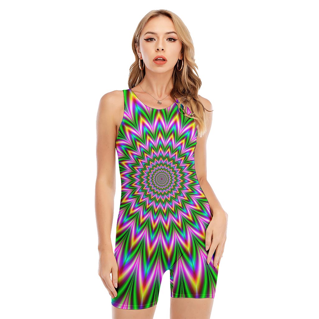 Psychedelic Radiant Optical Illusion Sleeveless One Piece Swimsuit