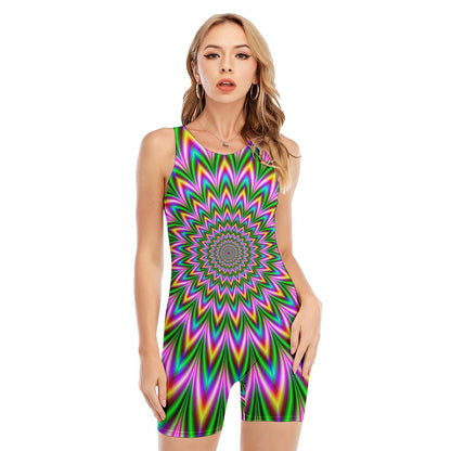 Psychedelic Radiant Optical Illusion Sleeveless One Piece Swimsuit