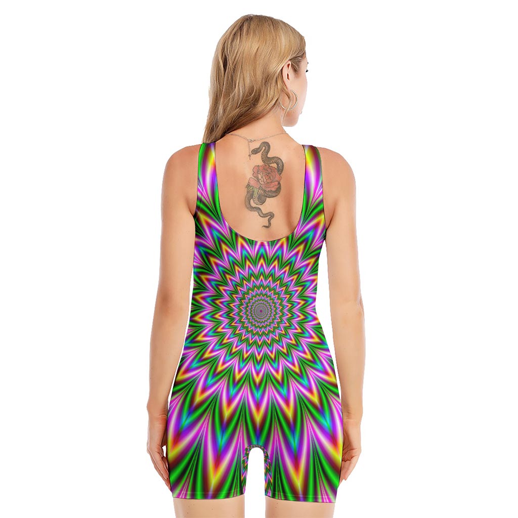 Psychedelic Radiant Optical Illusion Sleeveless One Piece Swimsuit