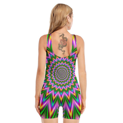 Psychedelic Radiant Optical Illusion Sleeveless One Piece Swimsuit