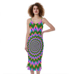 Psychedelic Radiant Optical Illusion Slim Fit Midi Cami Dress