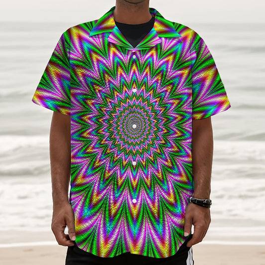 Psychedelic Radiant Optical Illusion Textured Short Sleeve Shirt