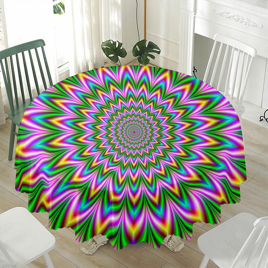 Psychedelic Radiant Optical Illusion Waterproof Round Tablecloth