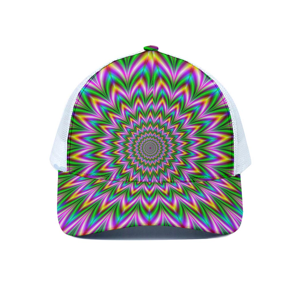 Psychedelic Radiant Optical Illusion White Mesh Trucker Cap