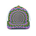 Psychedelic Radiant Optical Illusion White Mesh Trucker Cap