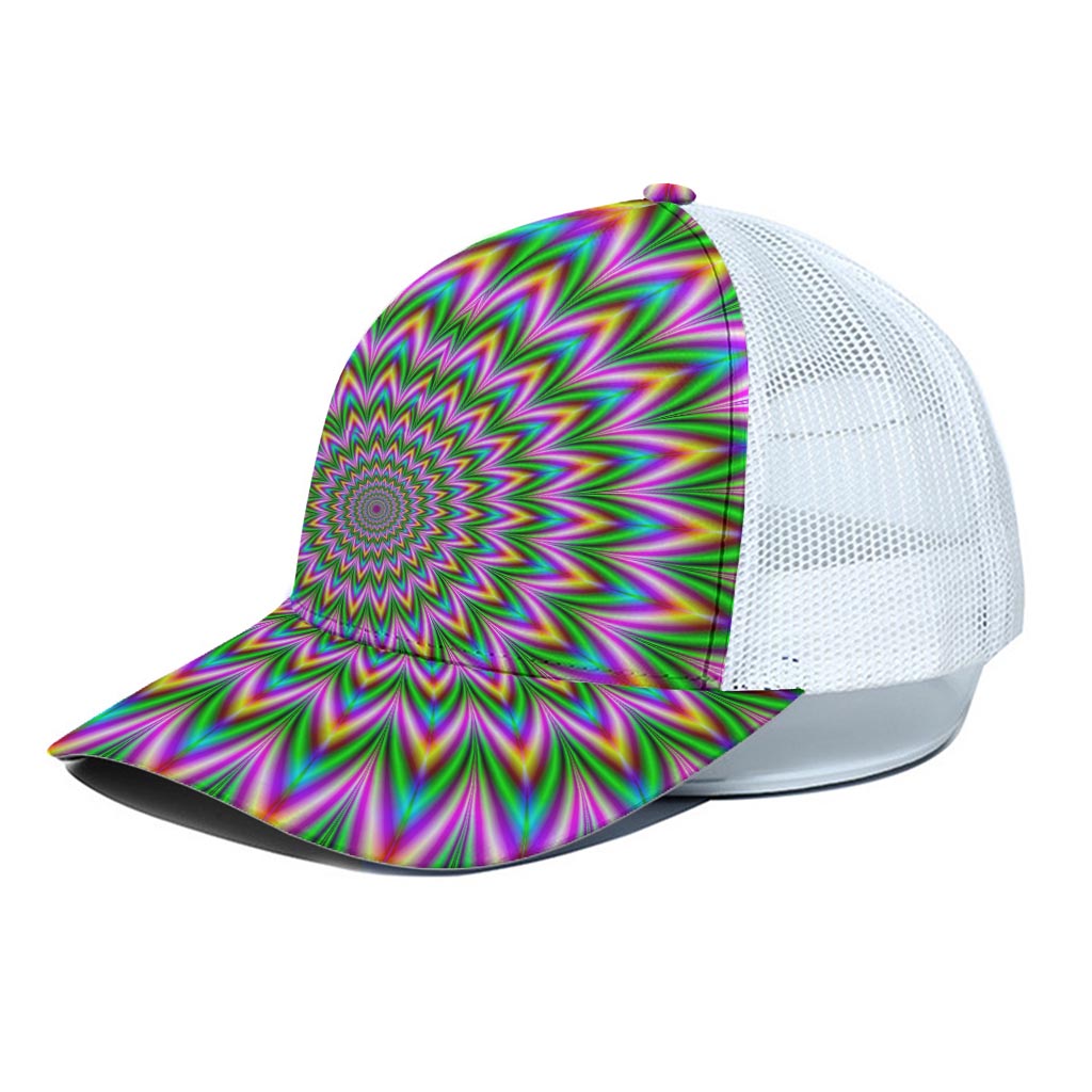 Psychedelic Radiant Optical Illusion White Mesh Trucker Cap