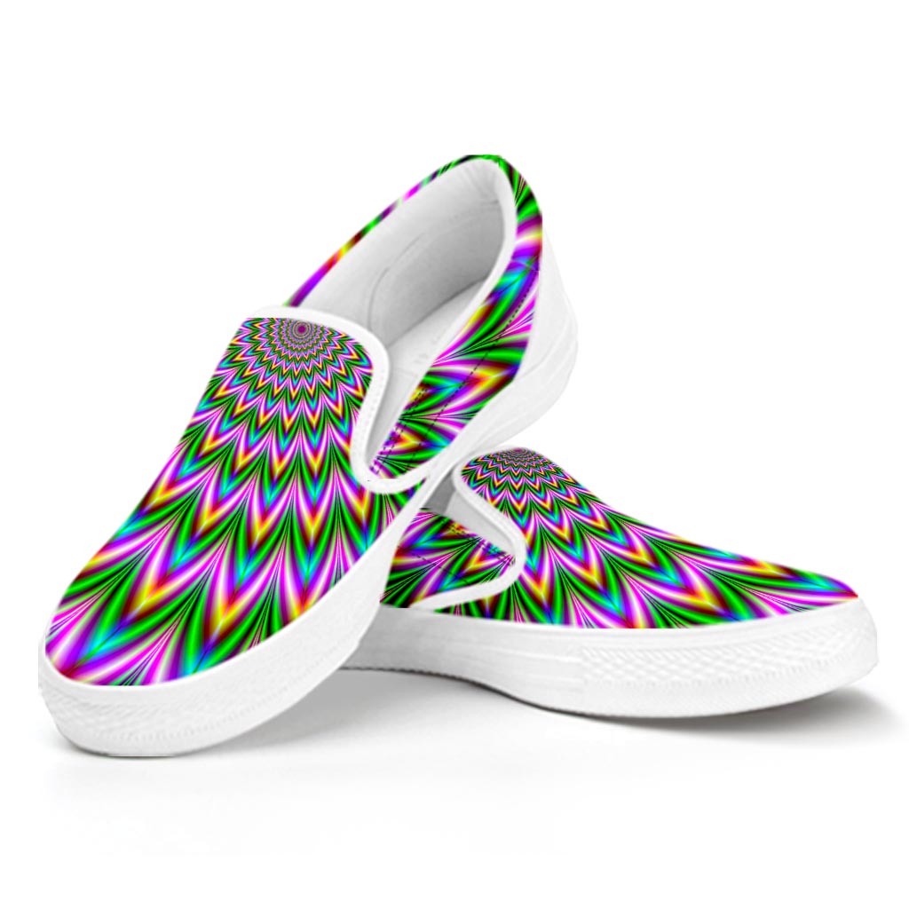 Psychedelic Radiant Optical Illusion White Slip On Sneakers