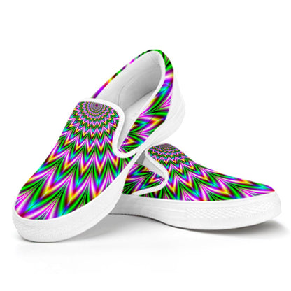 Psychedelic Radiant Optical Illusion White Slip On Sneakers