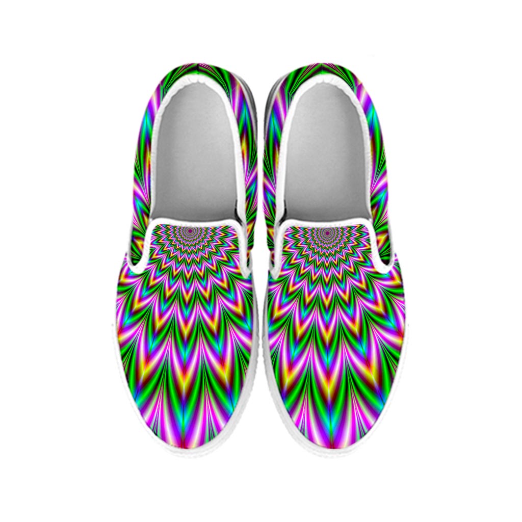 Psychedelic Radiant Optical Illusion White Slip On Sneakers