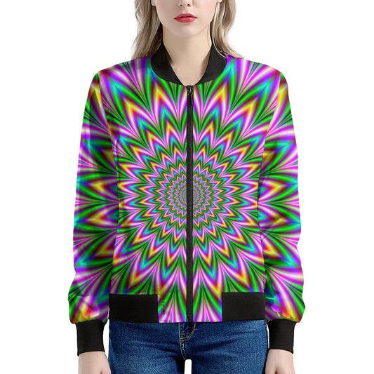Psychedelic Radiant Optical Illusion Women's Bomber Jacket