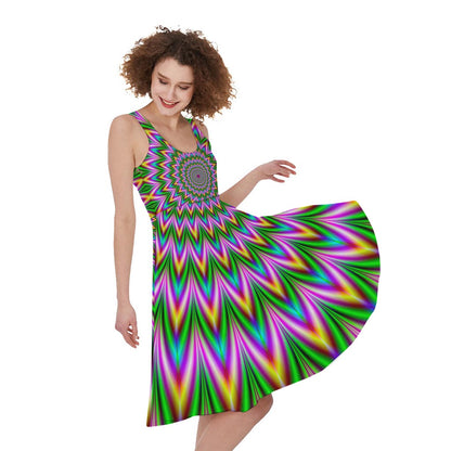 Psychedelic Radiant Optical Illusion Women's Sleeveless Dress