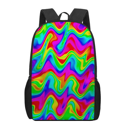 Psychedelic Rainbow Trippy Print 17 Inch Backpack