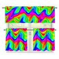 Psychedelic Rainbow Trippy Print 3 Piece Kitchen Curtains