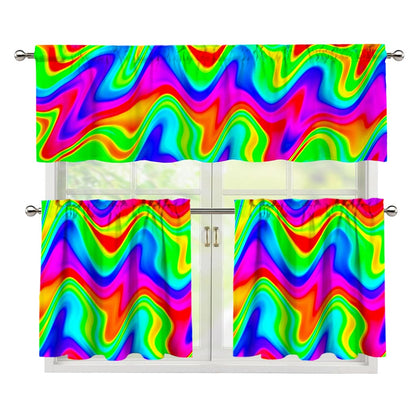 Psychedelic Rainbow Trippy Print 3 Piece Kitchen Curtains